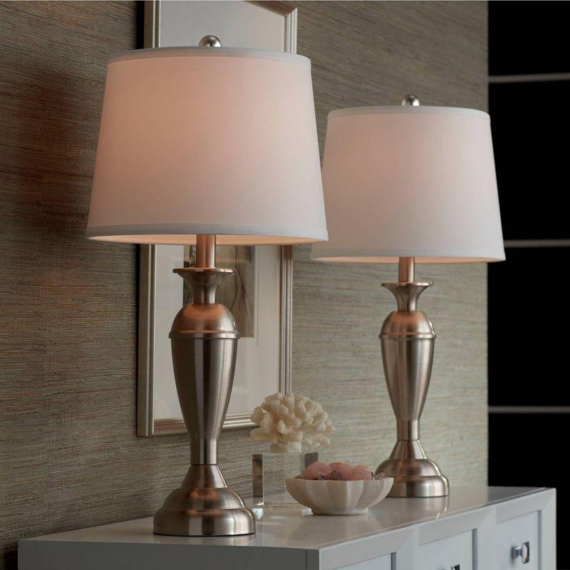 Regency Hill Blair Traditional Table Lamps 25" High Set of 2 Brushed Nickel White Drum Shade for Bedroom Living Room Bedside Nightstand Office Family