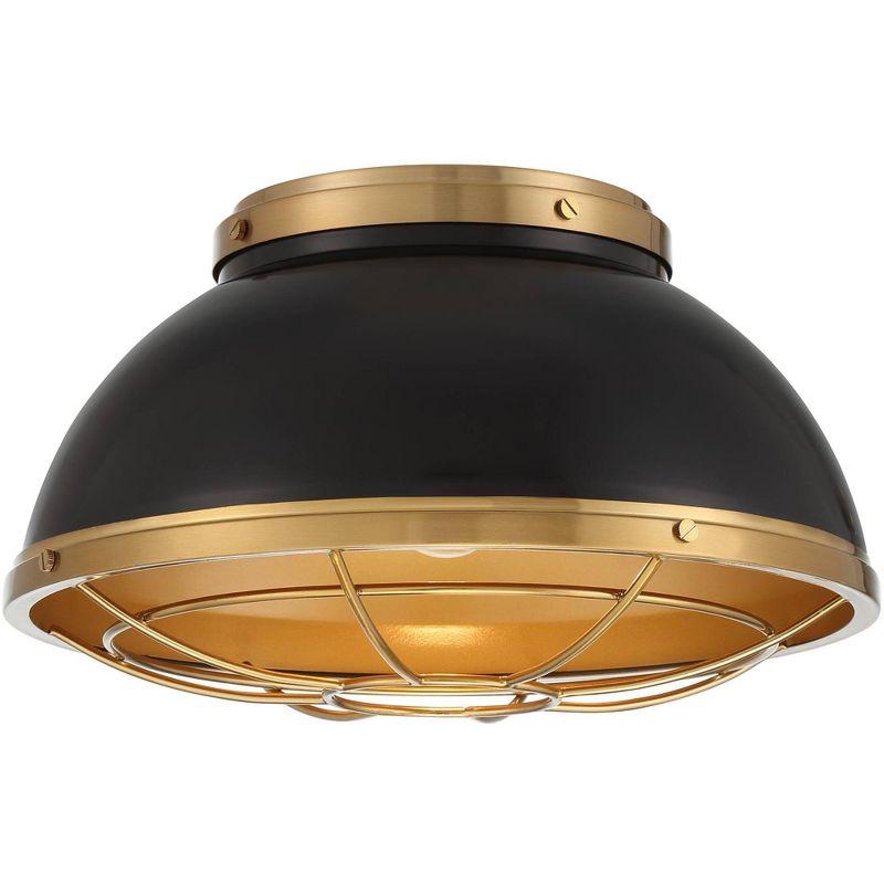 Possini Euro Design Hylara Modern Ceiling Light Flush Mount Fixture 15" Wide Gloss Black Warm Brass for Bedroom Kitchen Living Room Hallway Bathroom