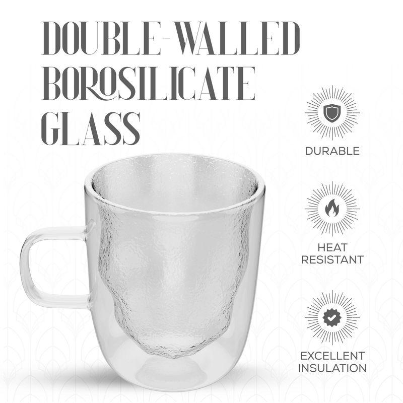 Elle Decor Set of 2 Insulated Coffee Mugs, 13-Oz Double Wall Crushed Design Glasses, Clear