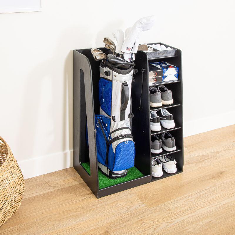 GoSports Premium Wooden Freestanding Golf Bag Organizer and Storage Rack