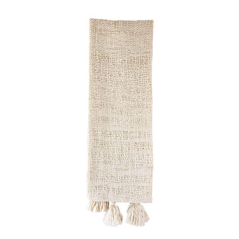 Hand Woven Tasseled Throw Blanket Cream Polyester by Foreside Home & Garden