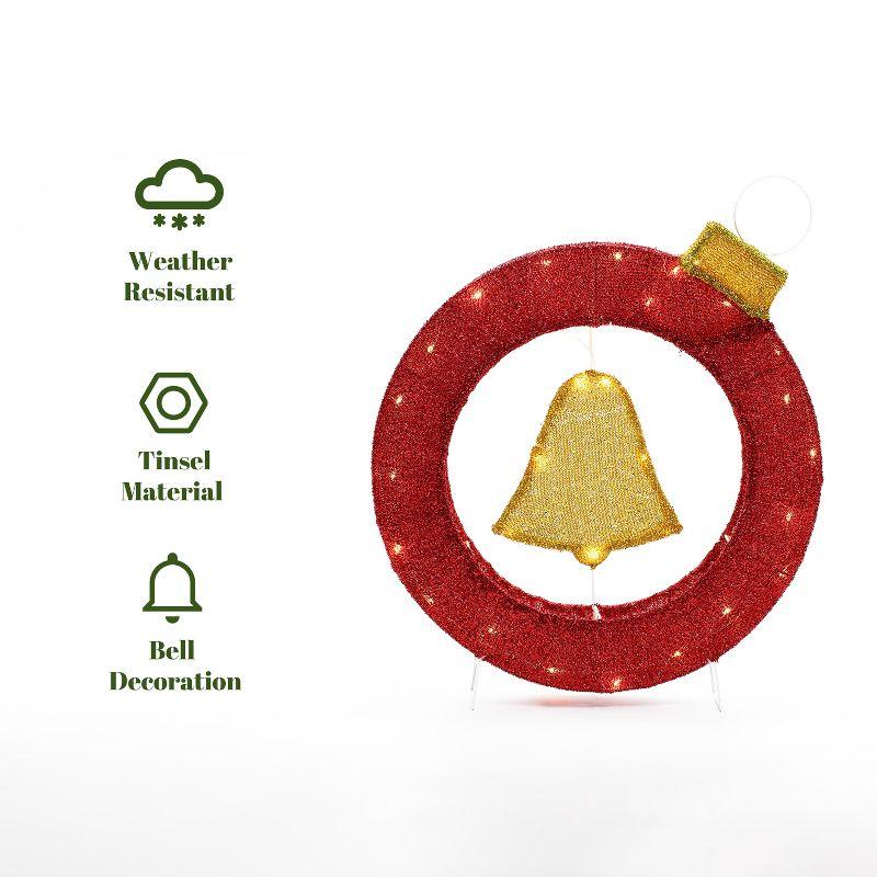 1.9Ft Red and Gold Ornament Bell Wreath with Lights