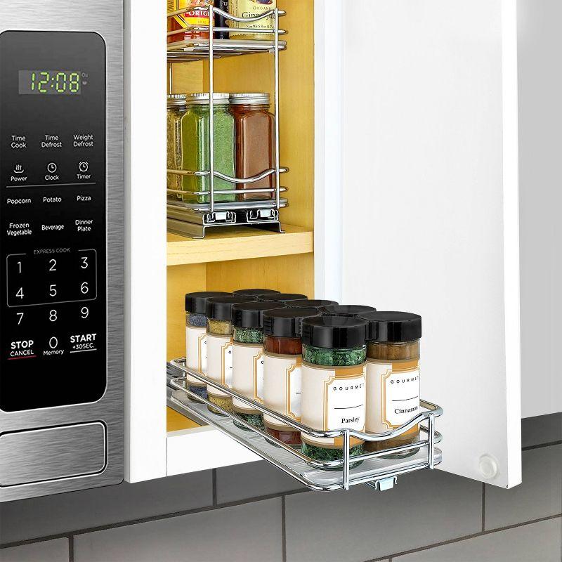 Lynk Professional Slide Out Spice Rack Upper Cabinet Organizer- 4" Wide: Chrome-Plated Kitchen Storage, Pull Out System