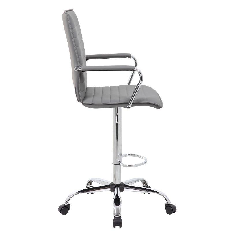 Gray Vinyl Ribbed Drafting Stool with Fixed Arms