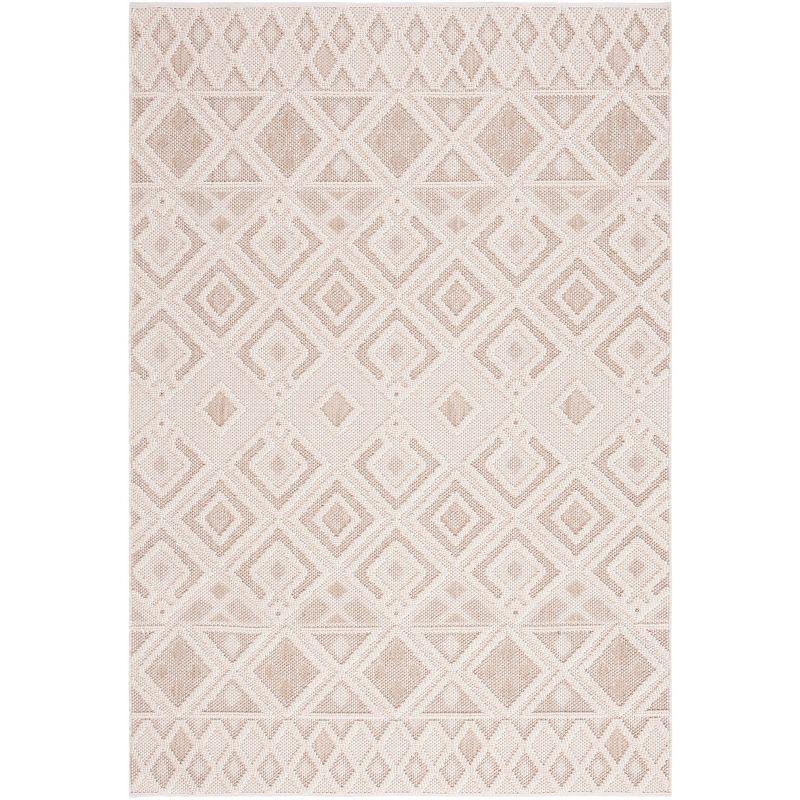 Ivory Geometric Synthetic Easy Care Indoor/Outdoor Area Rug