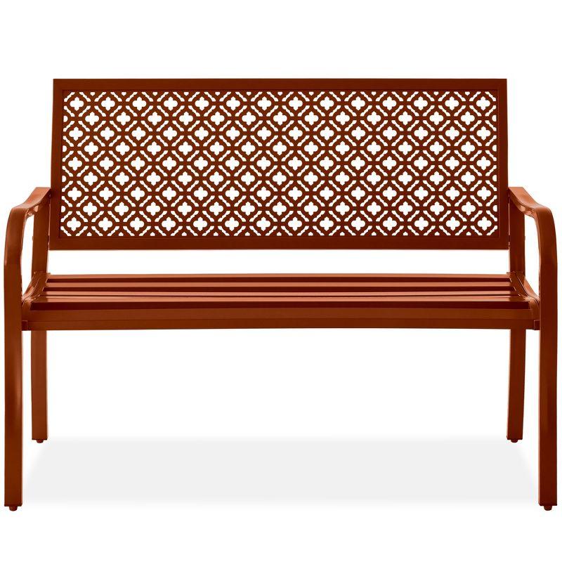 Red Barrel Studio® 2-Person Outdoor Metal Bench with Geometric Backrest, 790lb Capacity, for Garden, Patio, and Entryway