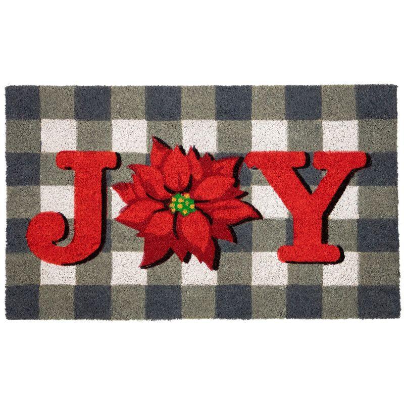 Gray and Red Poinsettia Joy Coir Outdoor Christmas Doormat 18" x 30"