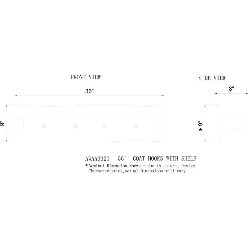 Alaterre Furniture Alpine Natural Brown Live Edge 36" Coat Hooks with Shelf: Acacia Wood, No Assembly Required