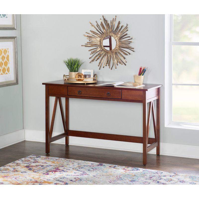 Antique Tobacco Solid Wood Writing Desk with Drawer