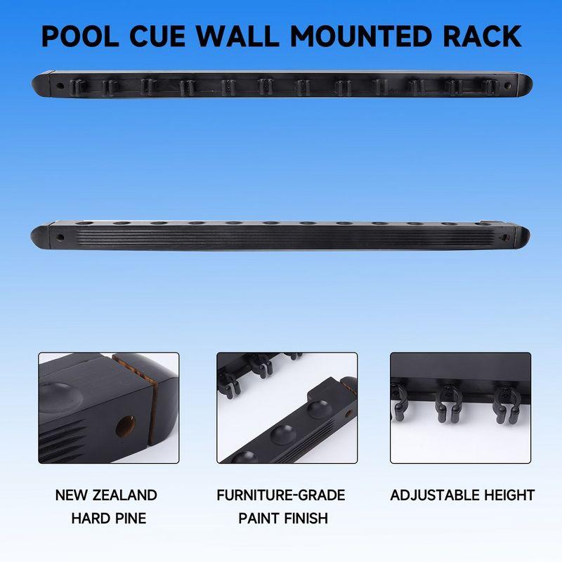 2-Piece Billiard Pool Cue Stick Wall Mounted Rack, Holds 12 Pool Cue Stick