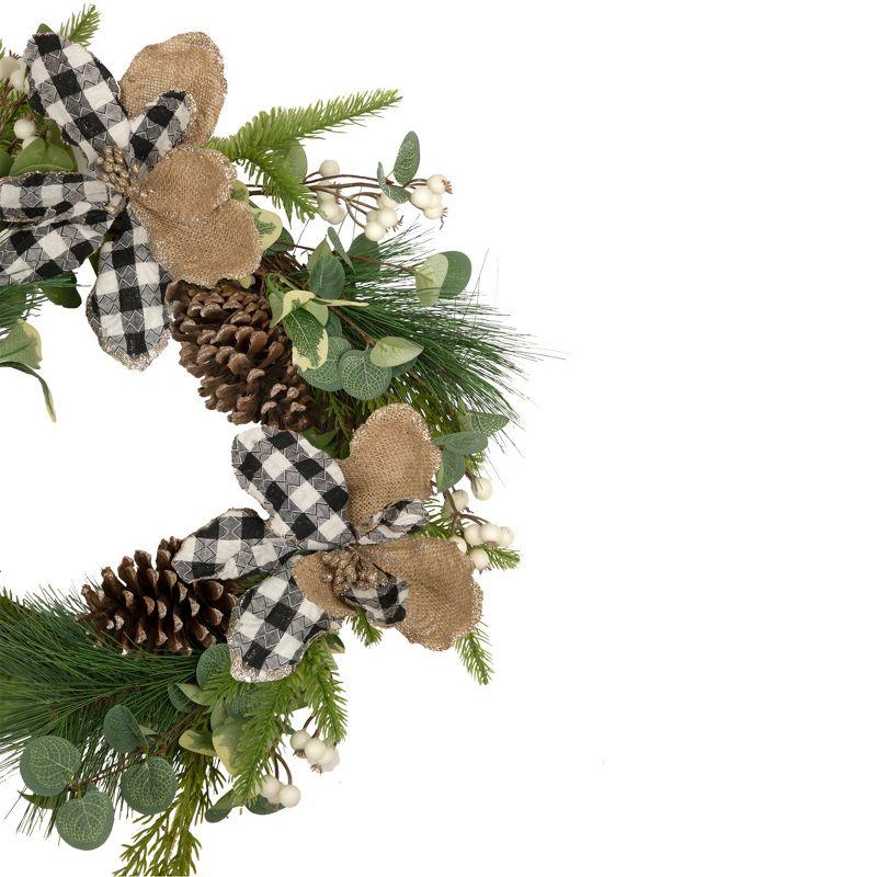 Magnolia and Frosted Pine Cones Artificial Christmas Wreath - 22-Inch Unlit