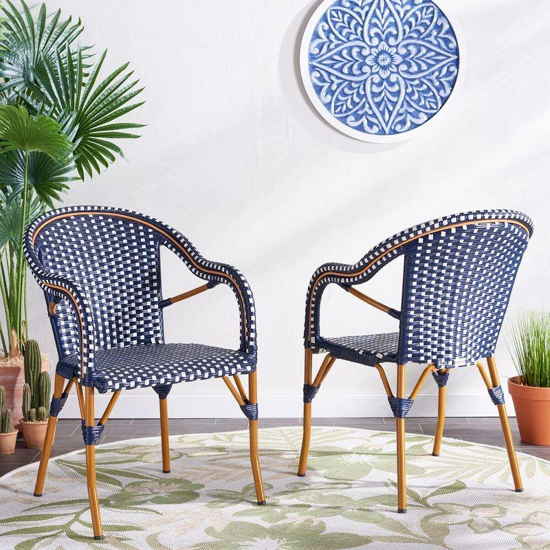 Navy and White Wicker Outdoor Armchair Set of 2