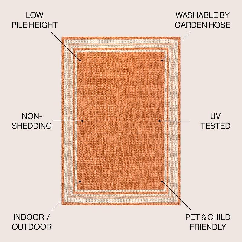 4' x 6' James Modern Border Stripe Indoor/Outdoor Area Rug, Orange/Cream - JONATHAN Y