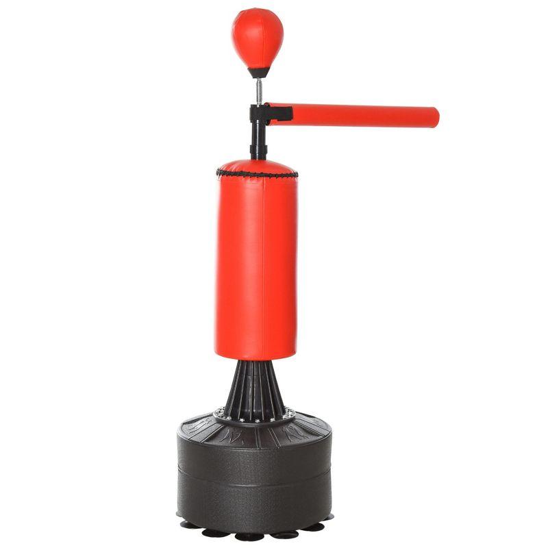 Soozier Boxing Speed Punch Bag Freestanding with Reflex Bar and Gloves Rotating Flexible Arm, Speed Ball, Waterable Base for Adult & Kids, Red