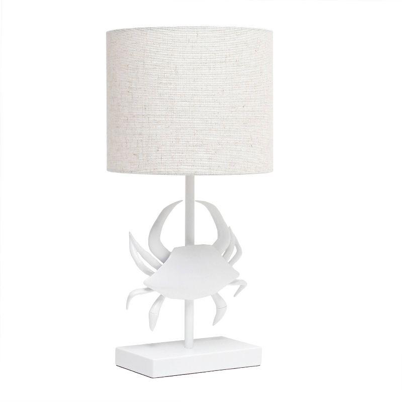 Simple Designs 18.25" Shoreside Tall Coastal Pinching Crab Shaped Bedside Table Desk Lamp White: Nautical Decor, ETL Listed
