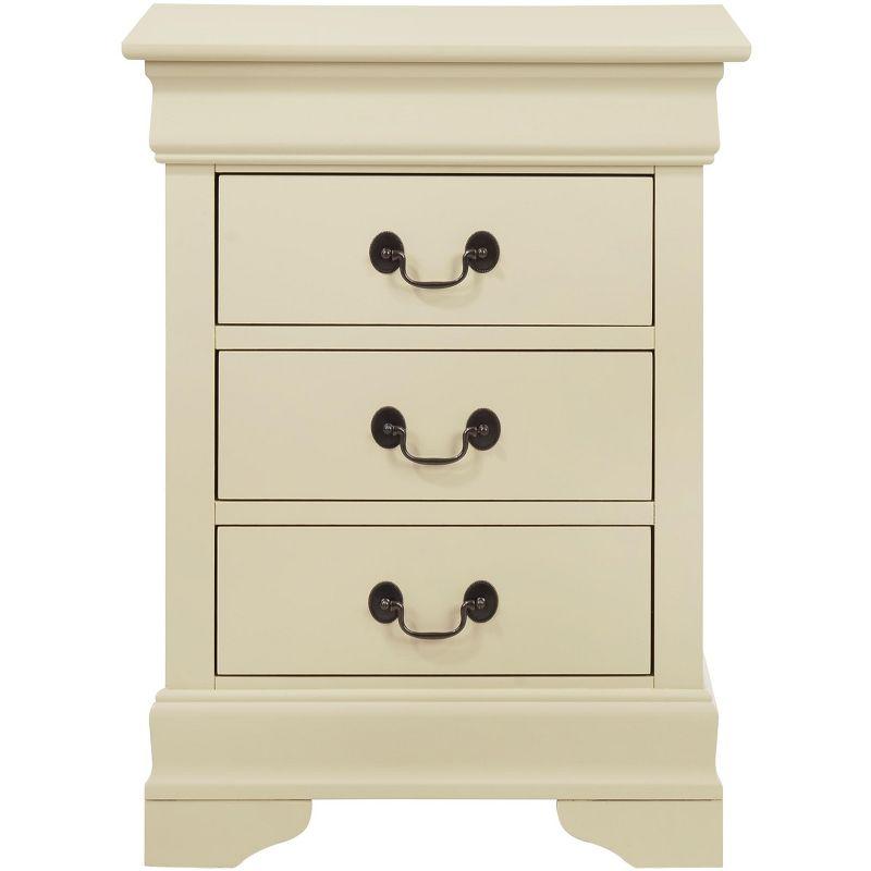 Louis Philippe Classic Beige 3-Drawer Nightstand in Real Wood Veneer