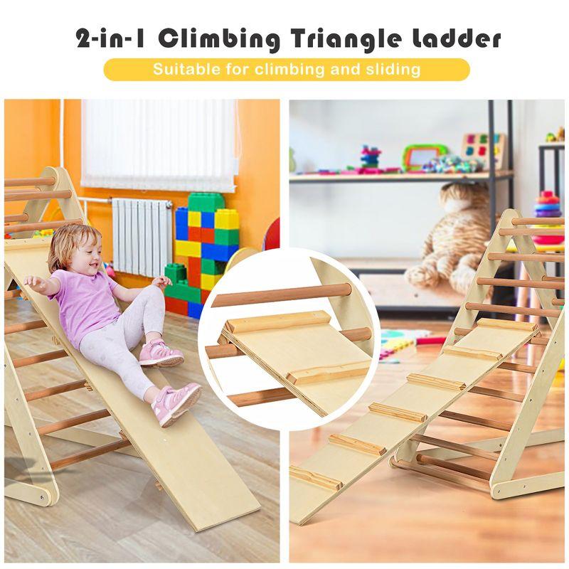 Costway Foldable Wooden Climbing Triangle Indoor Home Climber w/ Ladder for Toddler Baby