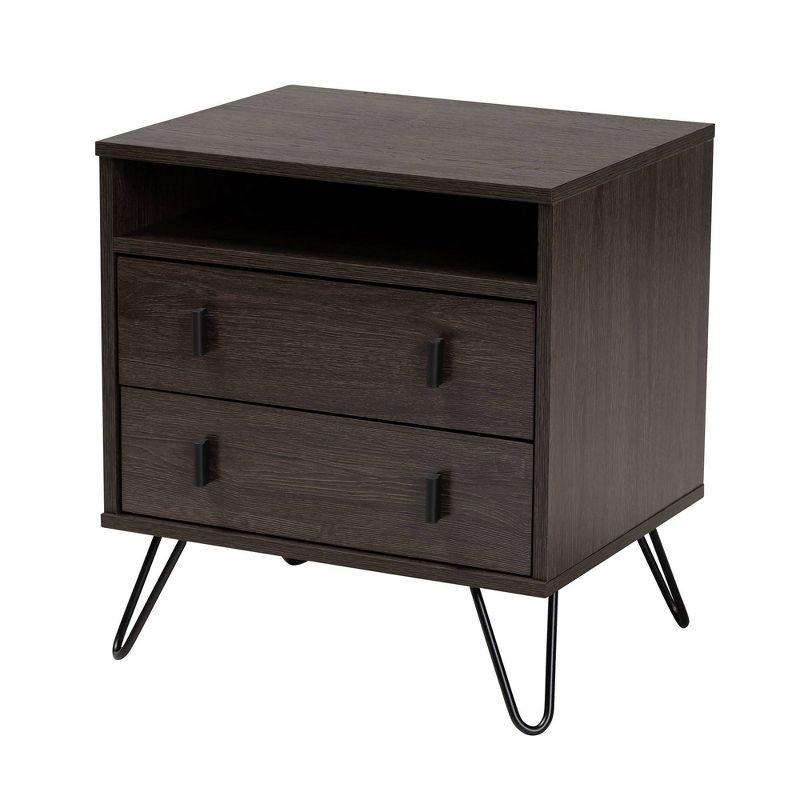 Glover Dark Brown Wood and Metal 2-Drawer Nightstand