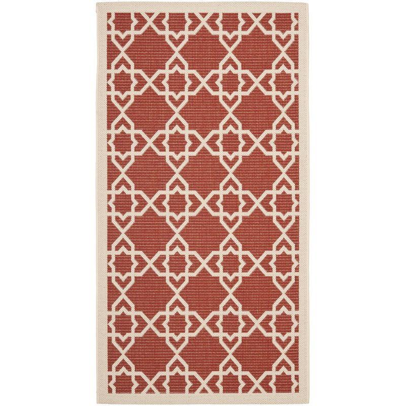 Red and Beige Geometric Indoor/Outdoor Synthetic Area Rug