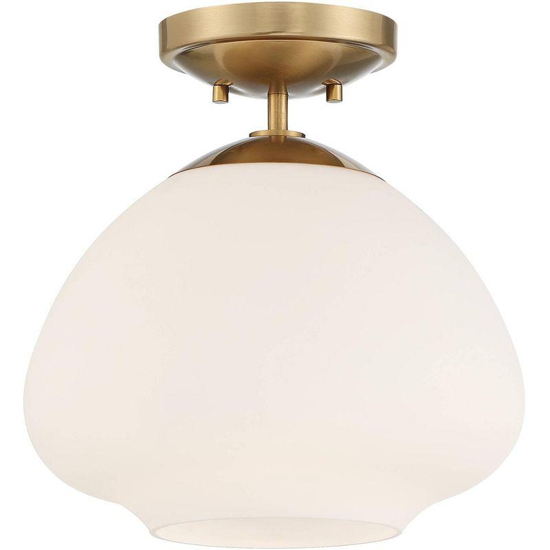 Possini Euro Design Orilla Modern Ceiling Light Semi Flush Mount Fixture 12" Wide Warm Brass Opal Glass for Bedroom Kitchen Living Room Hallway House