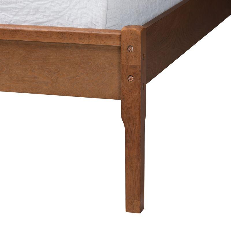 Baxton Studio Eridian Mid-Century Modern Walnut Wood and Natural Rattan Platform Bed