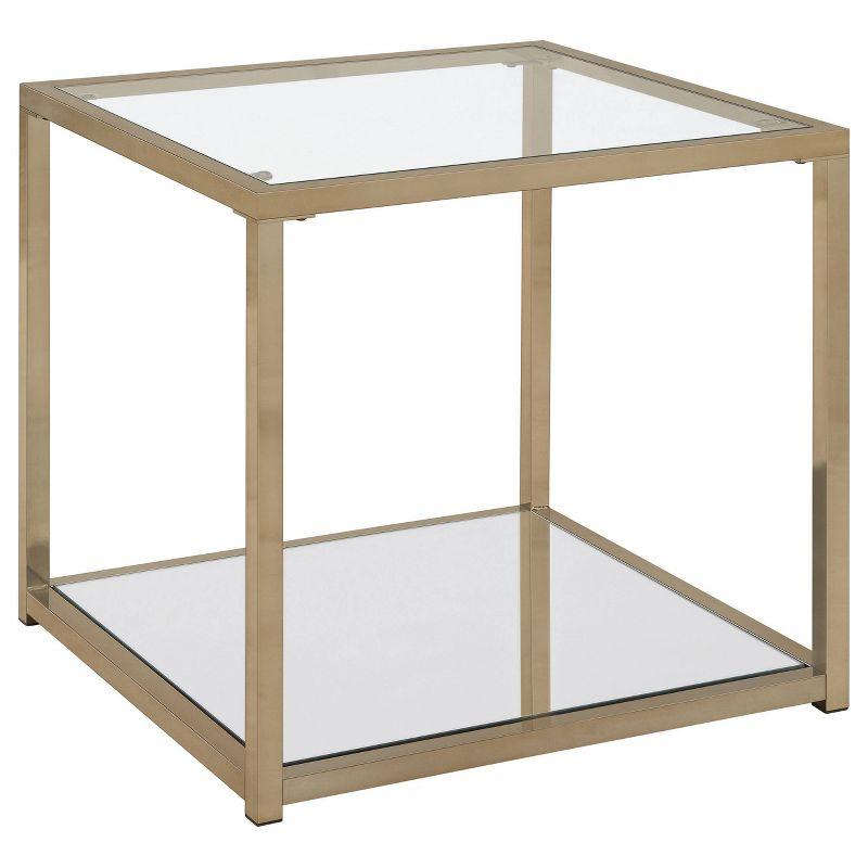 Cora End Table with Glass Top and Mirror Shelf Brass - Coaster