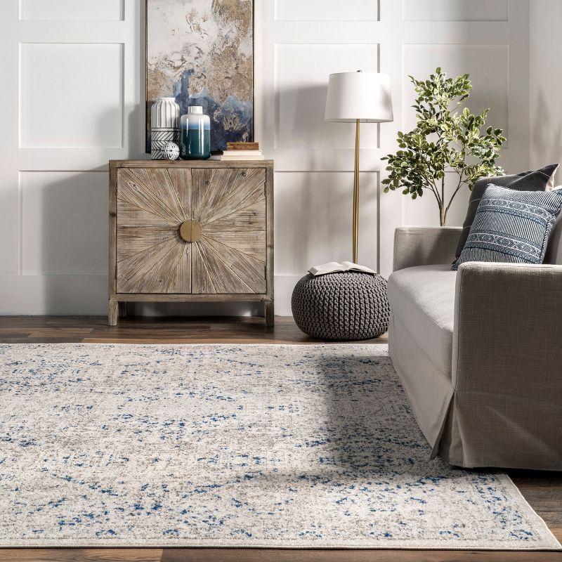 Blue and Off-White Tufted Vintage Runner Rug