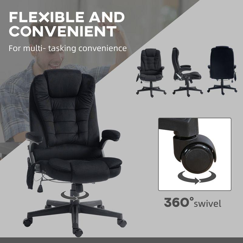 Vinsetto 6 Point Vibrating Massage Office Chair with Heat, Linen High Back Executive Office Chair with Reclining Backrest, Armrests, Black