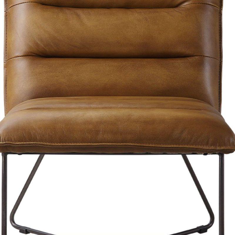 26" Balrog Accent Chair Saddle Brown Top Grain Leather - Acme Furniture: Armless, Metal Legs, Tufted