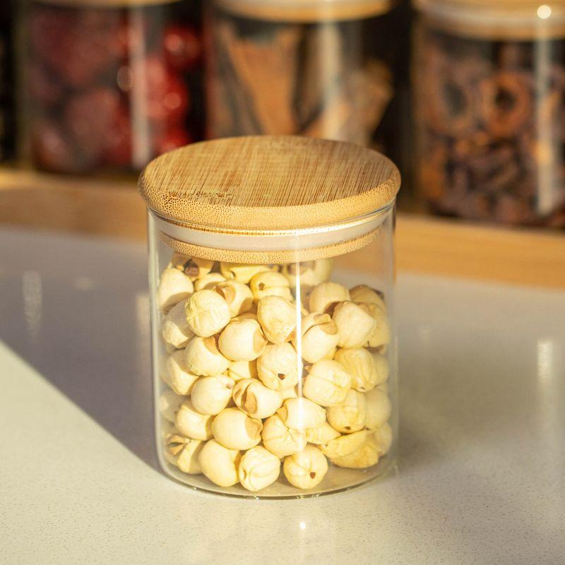 Basicwise 2-Tier Bamboo Spice Rack & Pantry Organizer with 8 Glass Jars.Perfect for Storage in Kitchens to Keep Seasoning Containers Neatly Displayed