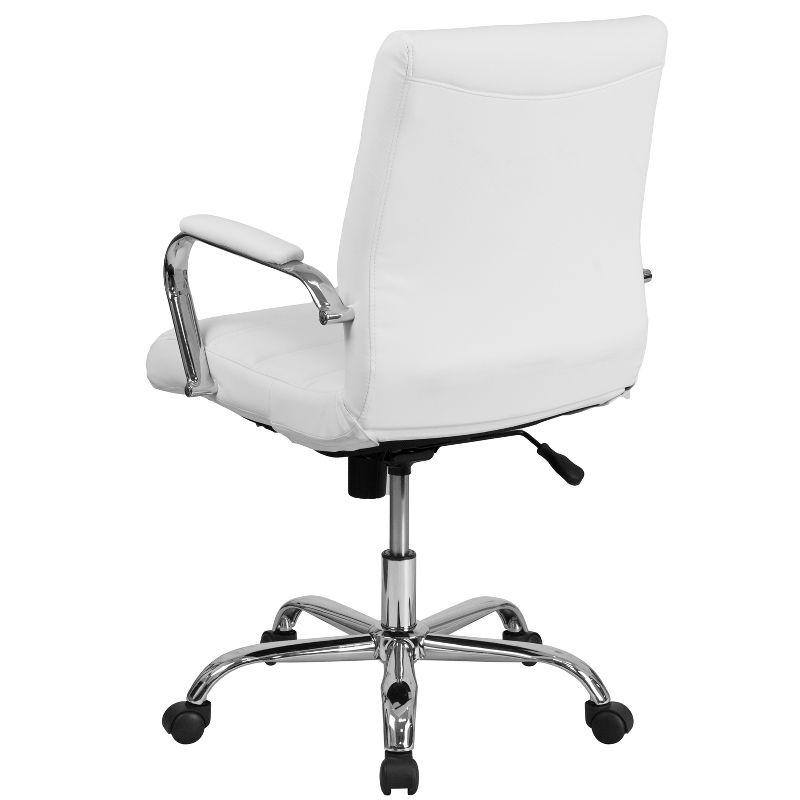 Sleek Mid-Back White LeatherSoft Executive Swivel Chair with Chrome Base