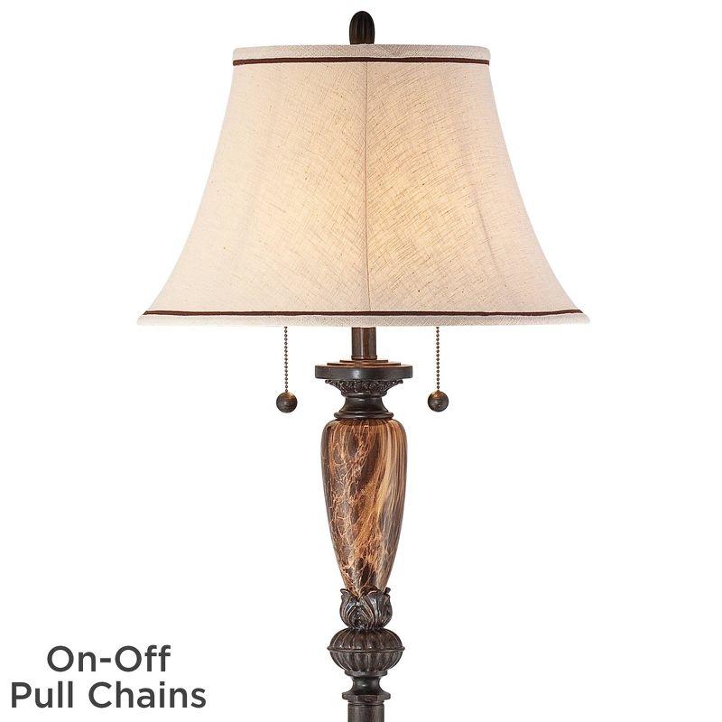 Kathy Ireland Sonnett Vintage Rustic Floor Lamp 63 1/2" Tall Bronze Metal Faux Marble Ivory Linen Bell Shade for Living Room Bedroom Office House Home