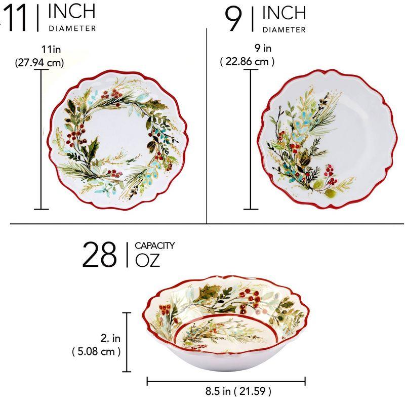 Christmas Gatherings 12pc Melamine Dware Set 4-Dinner Plate 11" 4-Salad Plate 9" 4-Bowl 8.5" x 2"