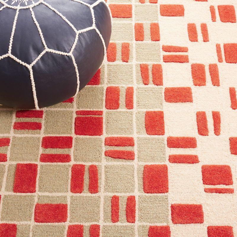 Gray and Red Geometric Handmade Wool Area Rug, 6' x 9'