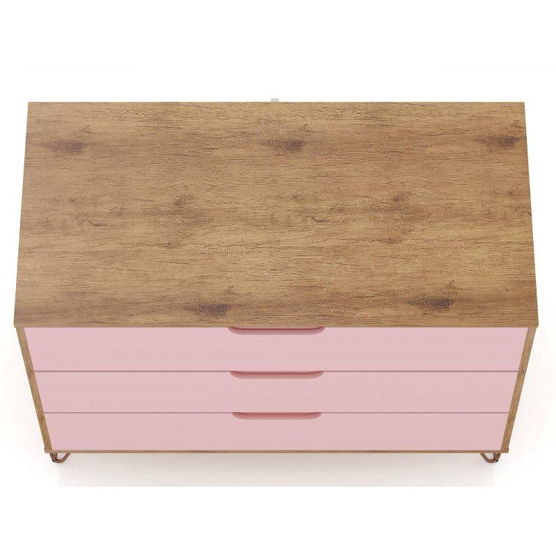Set of 2 Rockefeller 3 Drawer Dresser Nature/Rose Pink - Manhattan Comfort: MDF Bedroom Storage, Easy-Glide, 6 Drawers