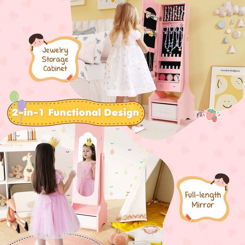 Infans Kids Vanity Table & Stool Princess Dressing Make Up Play Set for Girls Pink