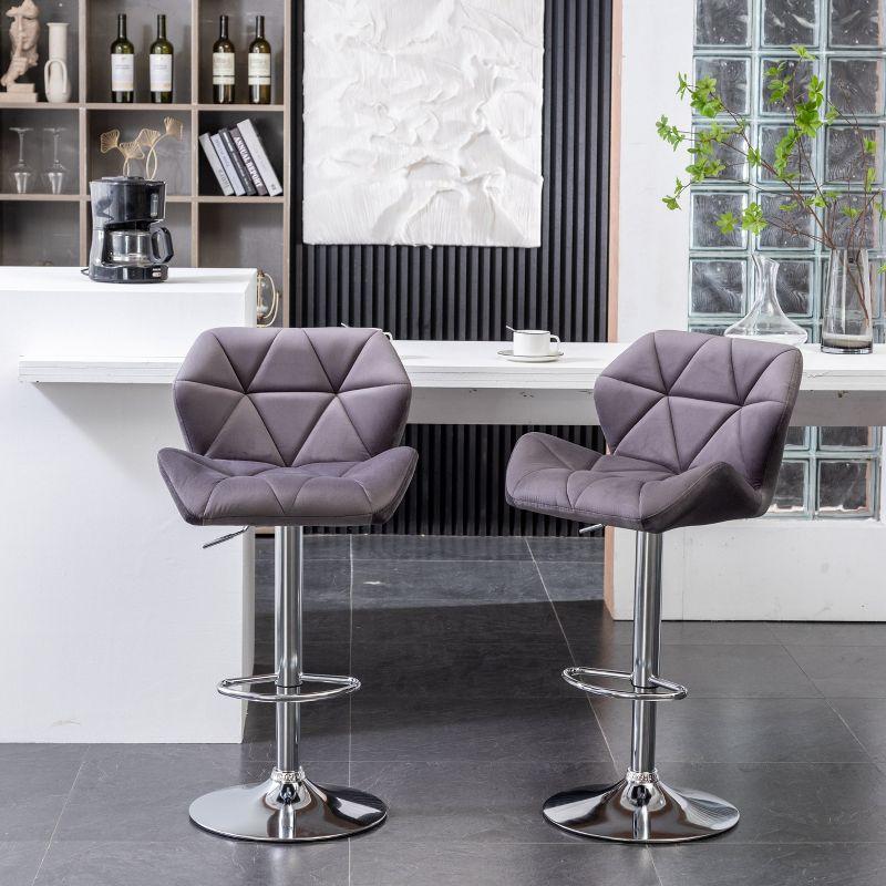 Roundhill Furniture Breni Velvet Diamond Tufted Swivel Adjustable Height Barstool, Gray, Set of 2