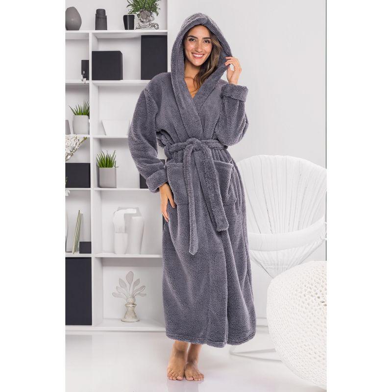 ADR Womens Fluffy Robe, Fuzzy Robe for Women, Long Hooded Robes for Women, Plus Size Robe Steel Gray XS