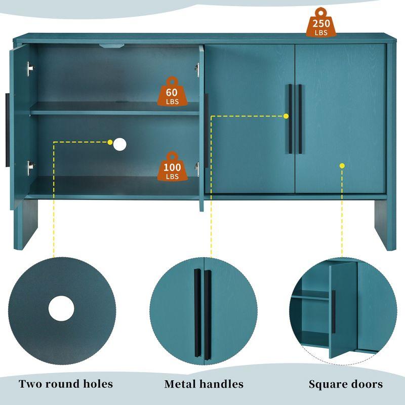 59"W Retro Sideboard with Adjustable Shelves and Long Metal Handles, 4-Door Storage Cabinet - ModernLuxe