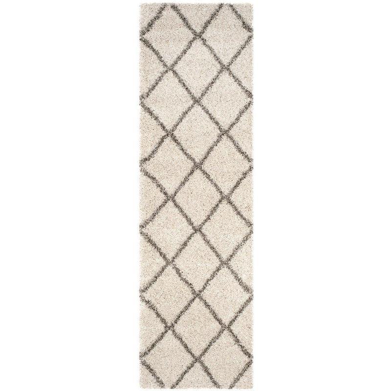 Ivory/Grey Diamond High Pile Shag Area Rug