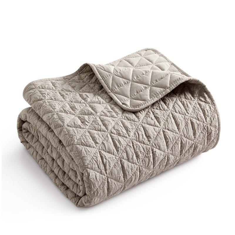 Tan Diamond Quilted Reversible Throw with Cotton Fill