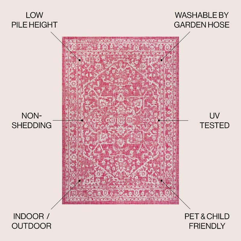 9' x 12' Malta Bohemian Medallion Textured Weave Indoor/Outdoor Area Rug, Fuchsia/Light Gray - JONATHAN Y