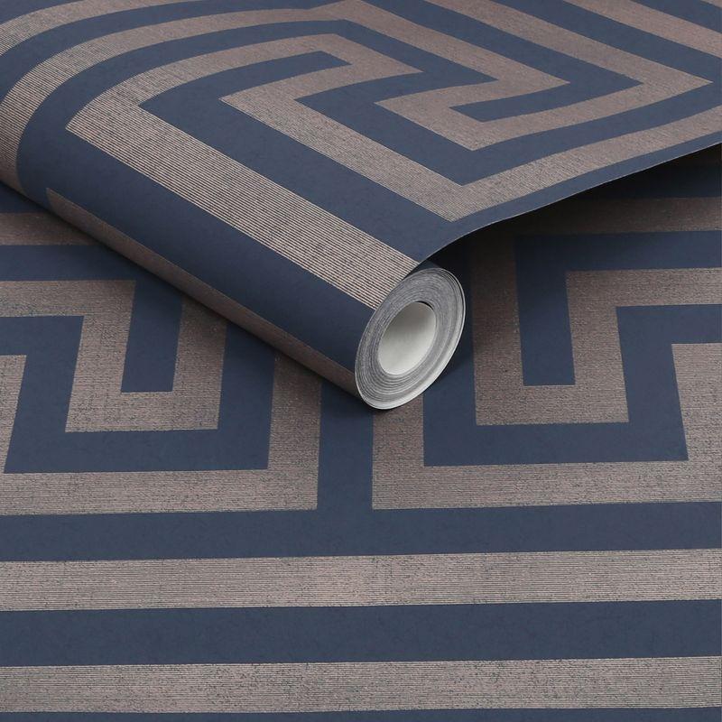 NEXT Metallic Greek Key Navy Wallpaper