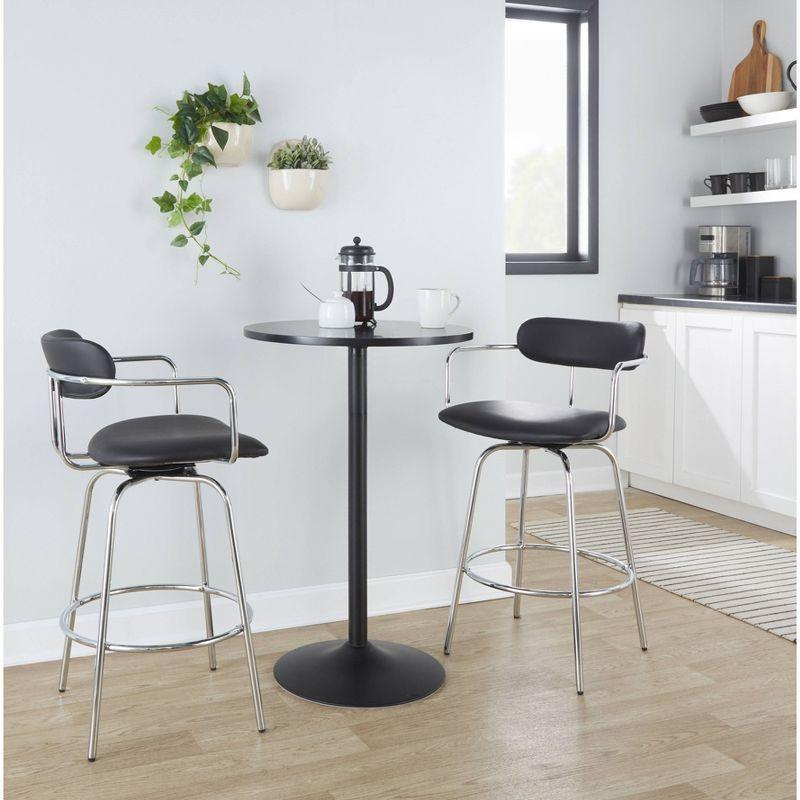 Set of 2 Demi Counter Height Barstools Chrome/Black - LumiSource: Cushioned, Swivel, Modern Design