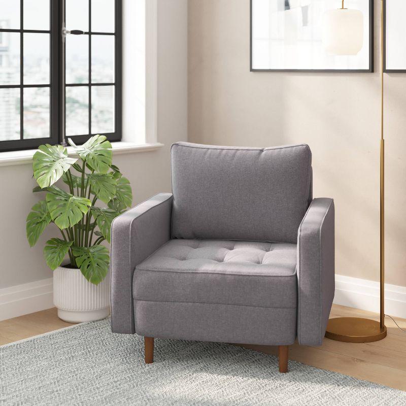 Slate Gray Tufted Faux Linen Mid-Century Modern Accent Chair