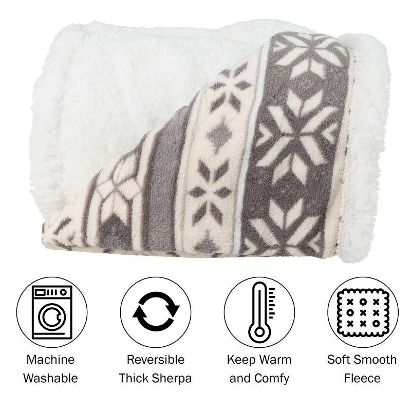 Hastings Home Fleece Faux Shearling Blanket Throw With Snowflake Pattern - 50" x 60", Gray