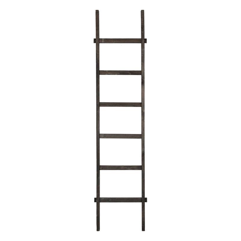 Black Fir Wood 6-Rung Decorative Blanket Ladder