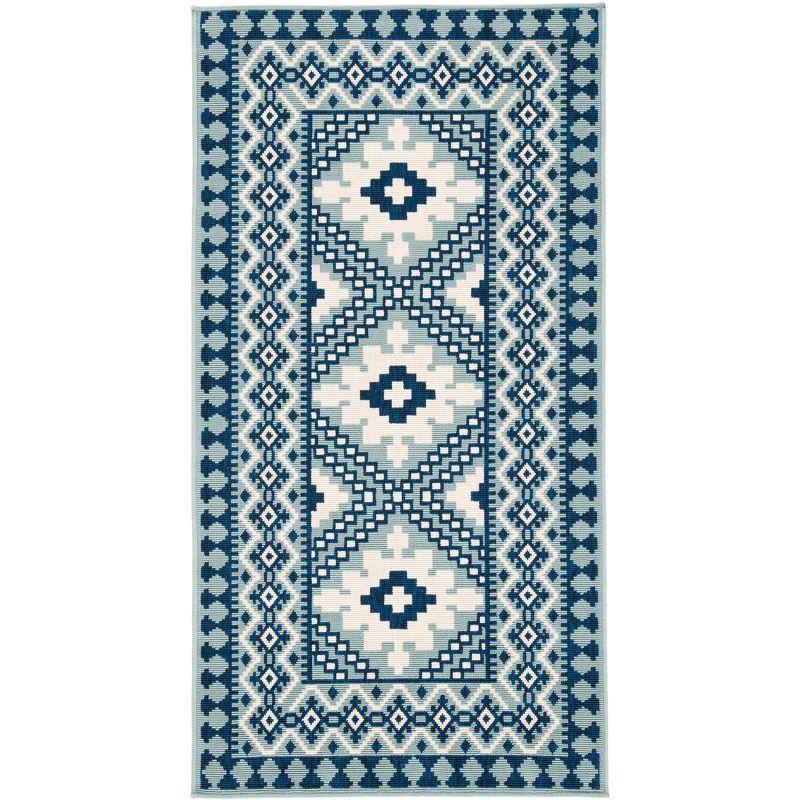 Blue Rectangular 5' x 7' Stain-Resistant Synthetic Rug