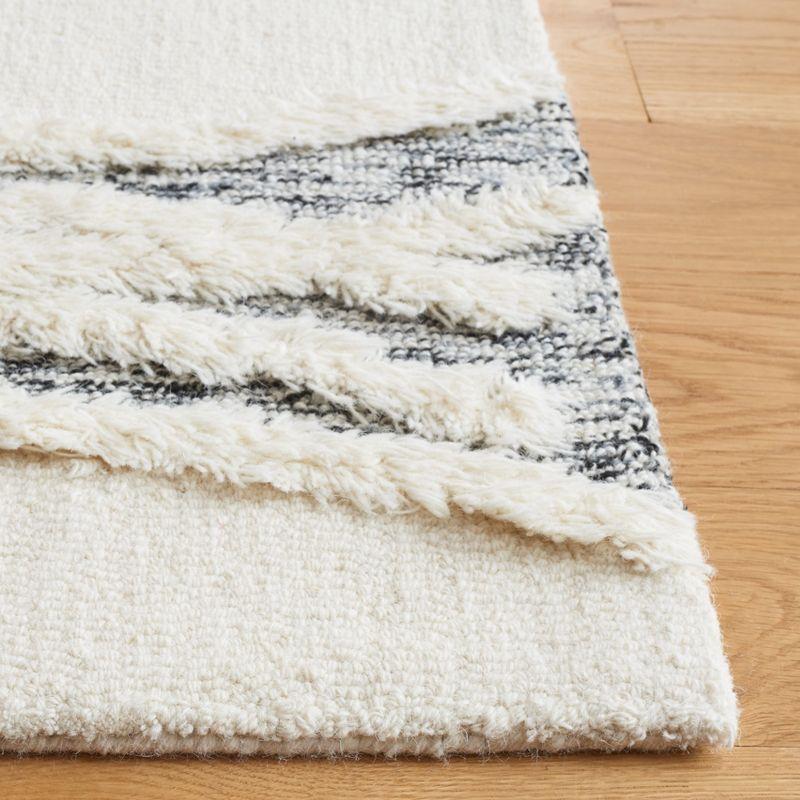 Ivory and Brown Square Wool Shag Rug