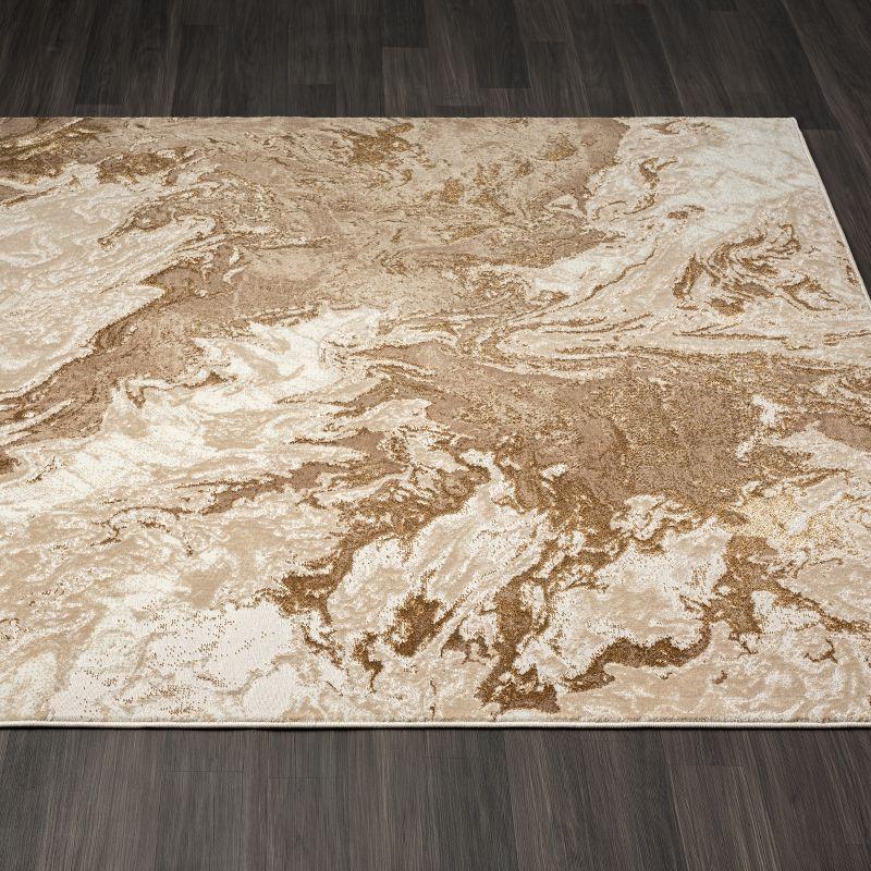 Beige Marble Swirl Abstract 6' x 9' Synthetic Area Rug